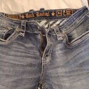 Rock Revival Medium Light Blue Distressed Denim Jeans